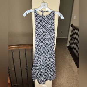 Roxy Navy and White Patterned Halter Top Midi Dress with Cinched Waist Size L